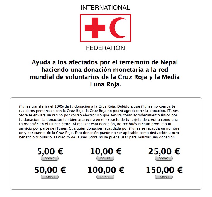 iTunes ayuda a Nepal por medio de la Cruz Roja