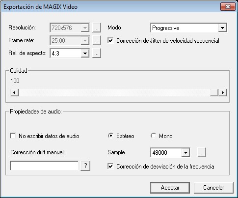 Configuraci&oacute;n del codec MXV