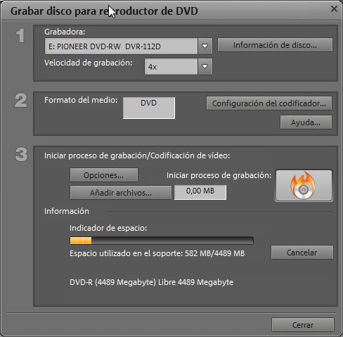 Ventana de grabación de discos en Films en DVD 8