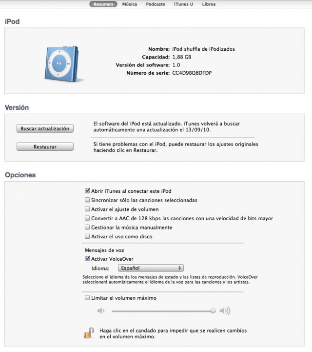 Configuración iPod Shuffle