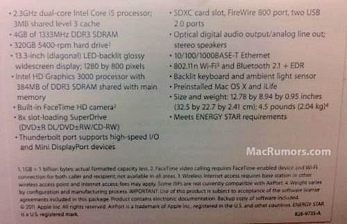 Macbook 13 2011 specs