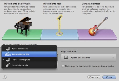 Seleccion Meteor Micro instrumento garageband