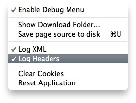 Menú debug de la App Store