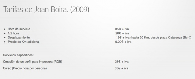 Muestra de tarifas
